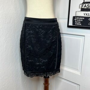 Nanette Lepore Black Tiered Lace Mini Skirt Size 4